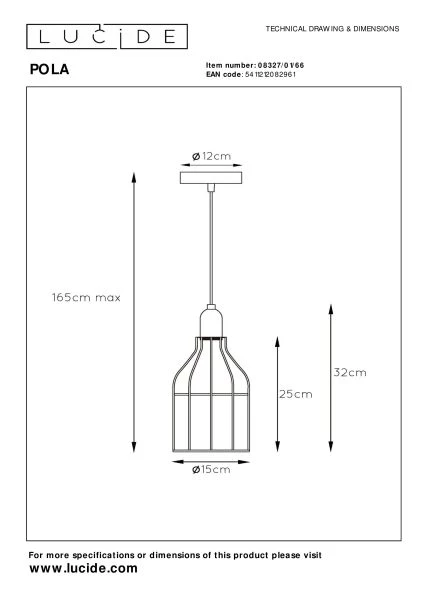 Lucide POLA - Hanglamp Kinderkamer - Ø 15 cm - 1xE27 - Roze - technisch